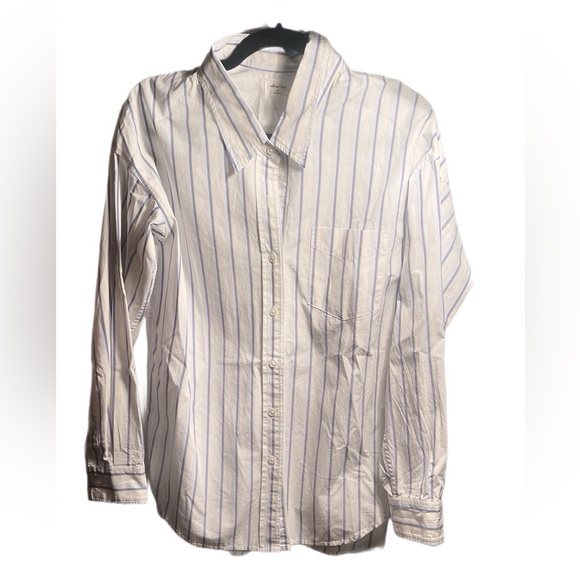 Wilfred Free oversized relaxed cotton blue yellow buttn down long sleeve shrt XS - Picture 2 of 5